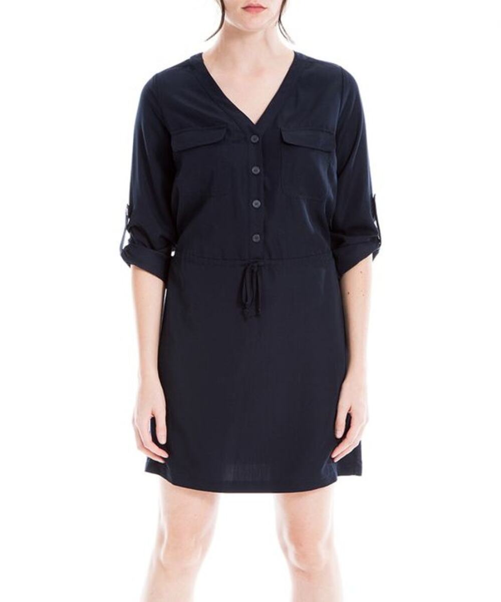 NWT Max Studio Dark Navy V-Neck Button-Front Mini Dress Size L 3/4 Sleeve